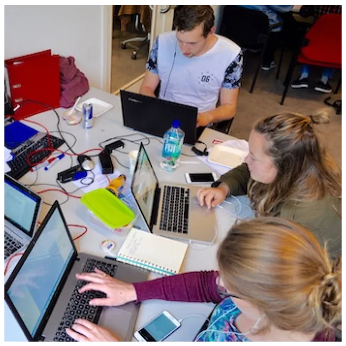 Students working at a table